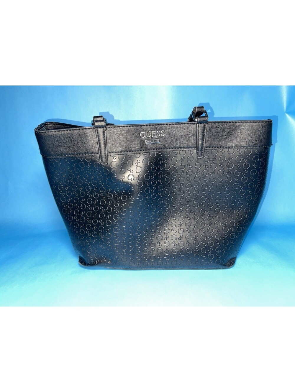 Guess Black Logo Tote Shoulder Bag Handbag Faux Leather Large Purse